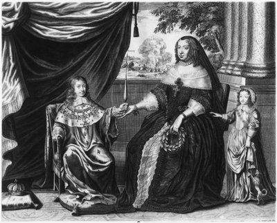 Anne of Austria, Queen of France and Navarre, and her sons, Dauphin Louis of France, future Louis XIV, and Philippe I, Duke of Orleans by French School